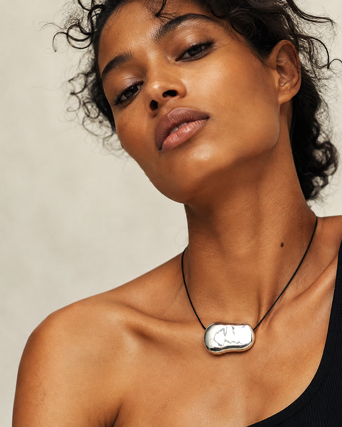 Off Duty silver cord Necklace with Two Tone Earrings