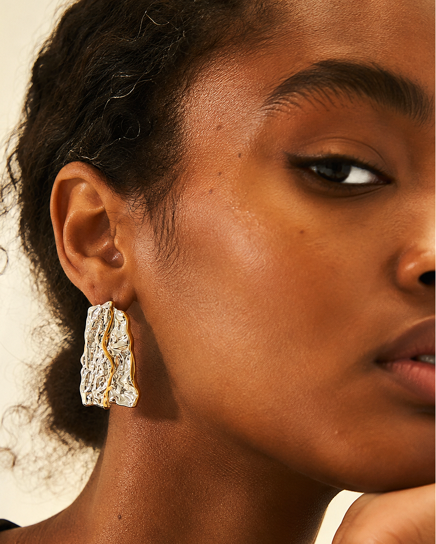 Offset Two-Tone Statement Earrings - B E L O R I