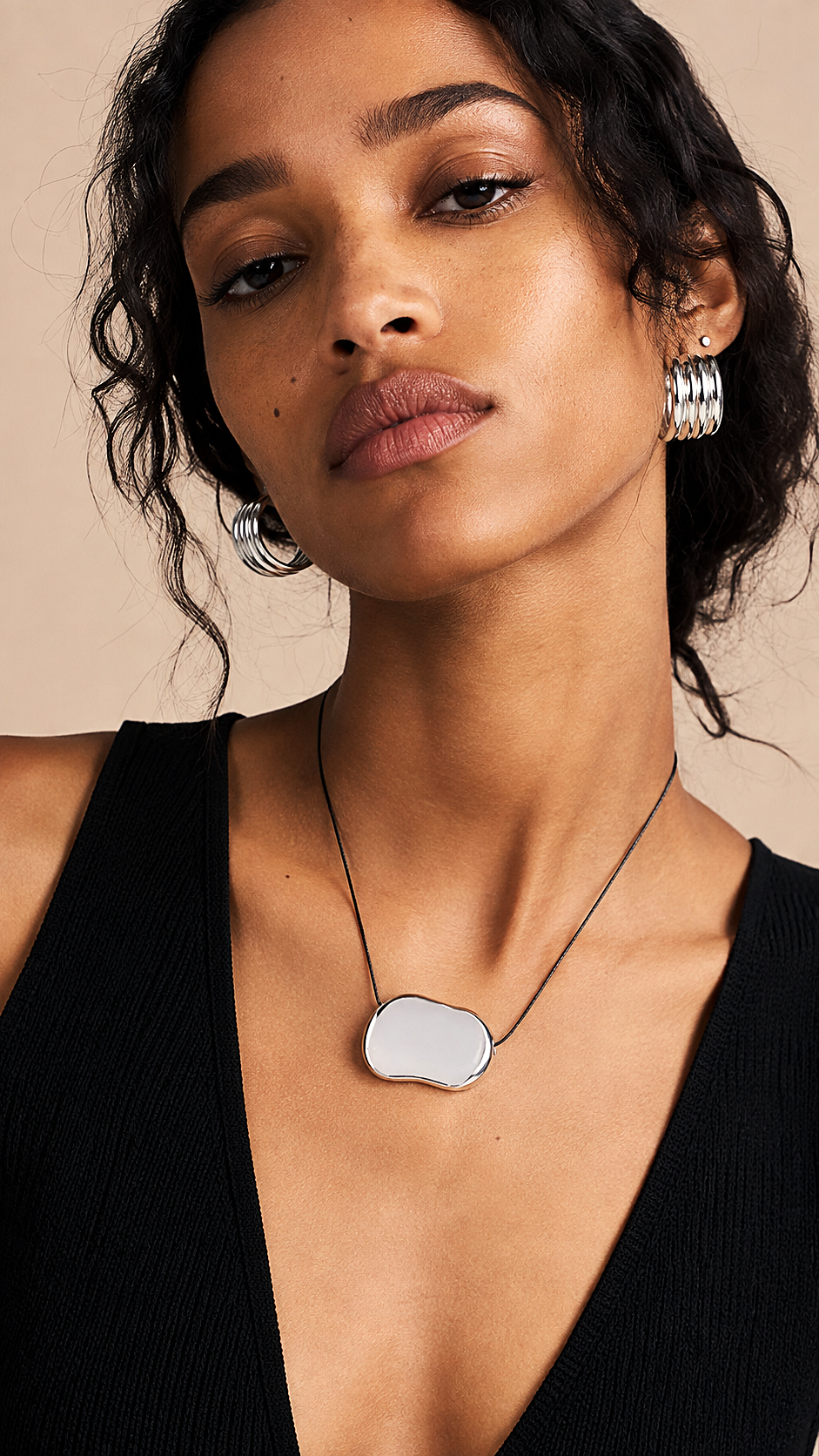 Off Duty silver cord Necklace with Two Tone Earrings
