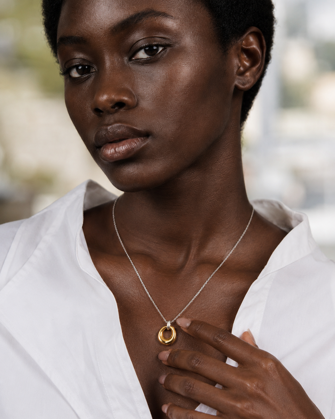 Mixed Metal Molten Halo Necklace