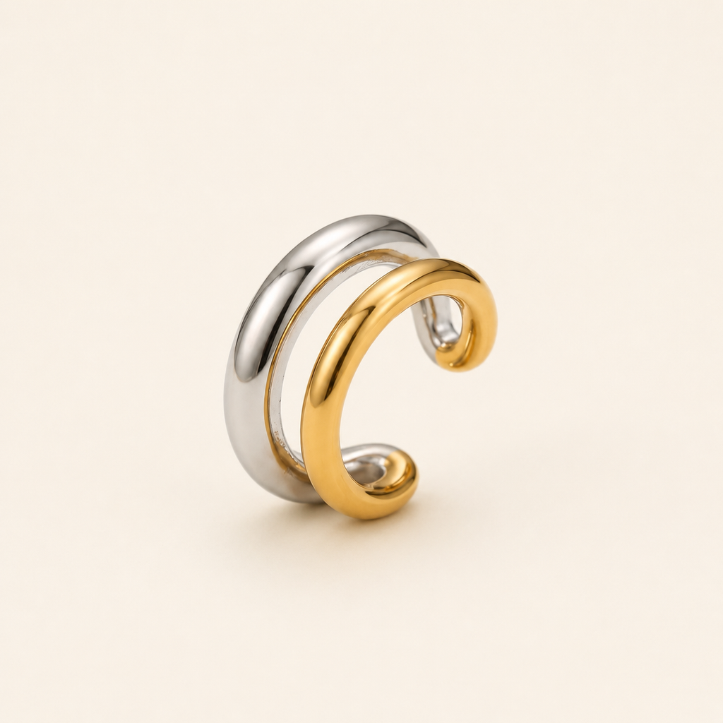 Mixed Metal Double Tube Ear Cuff