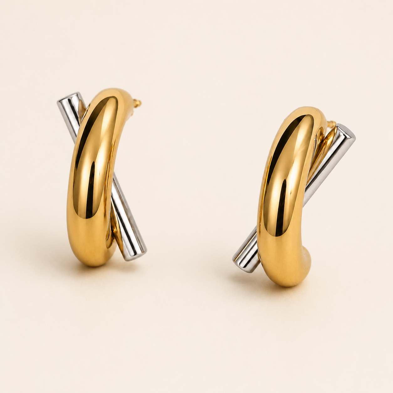 The Two Tone Cross Earrings