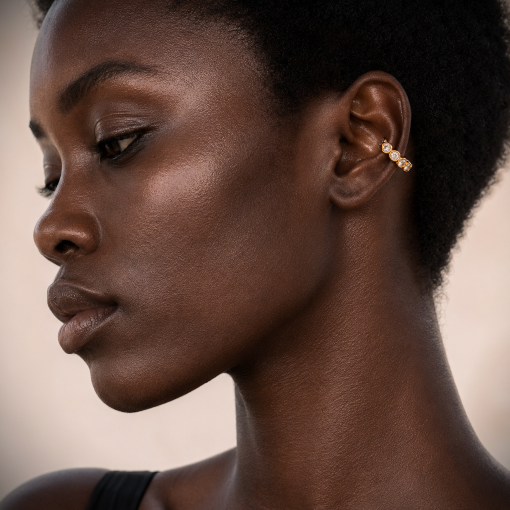 18k Gold Bezel Stone Ear Cuff