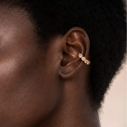 18k Gold Bezel Stone Ear Cuff