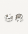 Bold Ribbed Hoop Silver Plated Earrings - B E L O R I