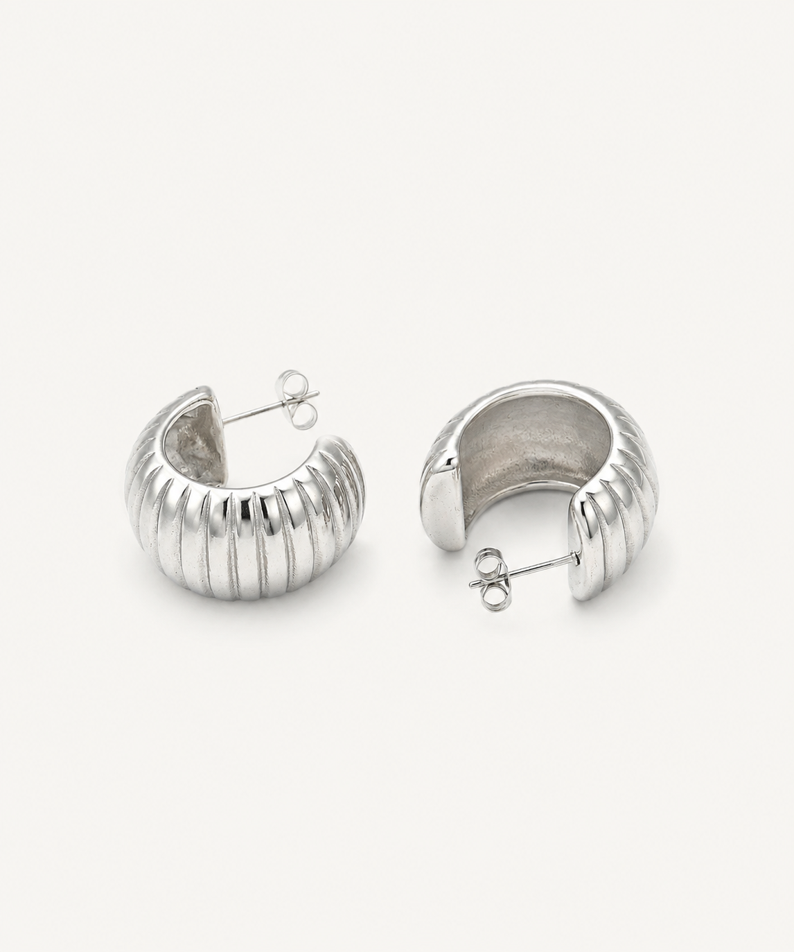 Bold Ribbed Hoop Silver Plated Earrings - B E L O R I