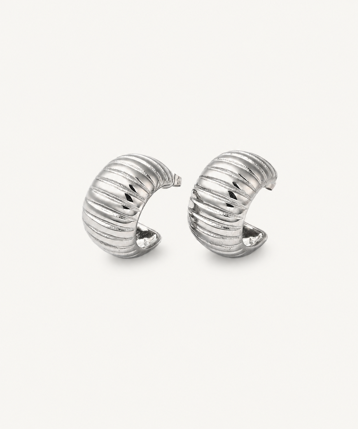 Bold Ribbed Hoop Silver Plated Earrings - B E L O R I