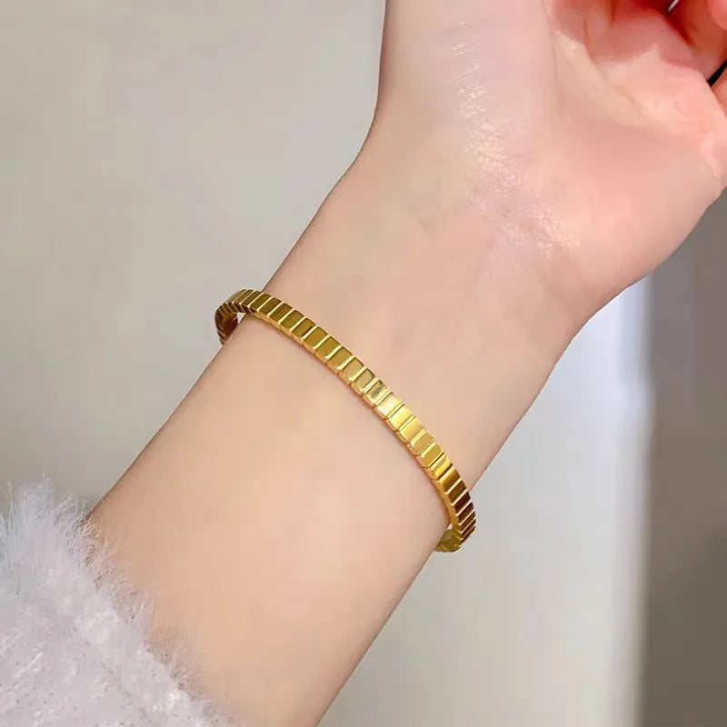 In Line 18K Gold Plated Bangle Bracelet