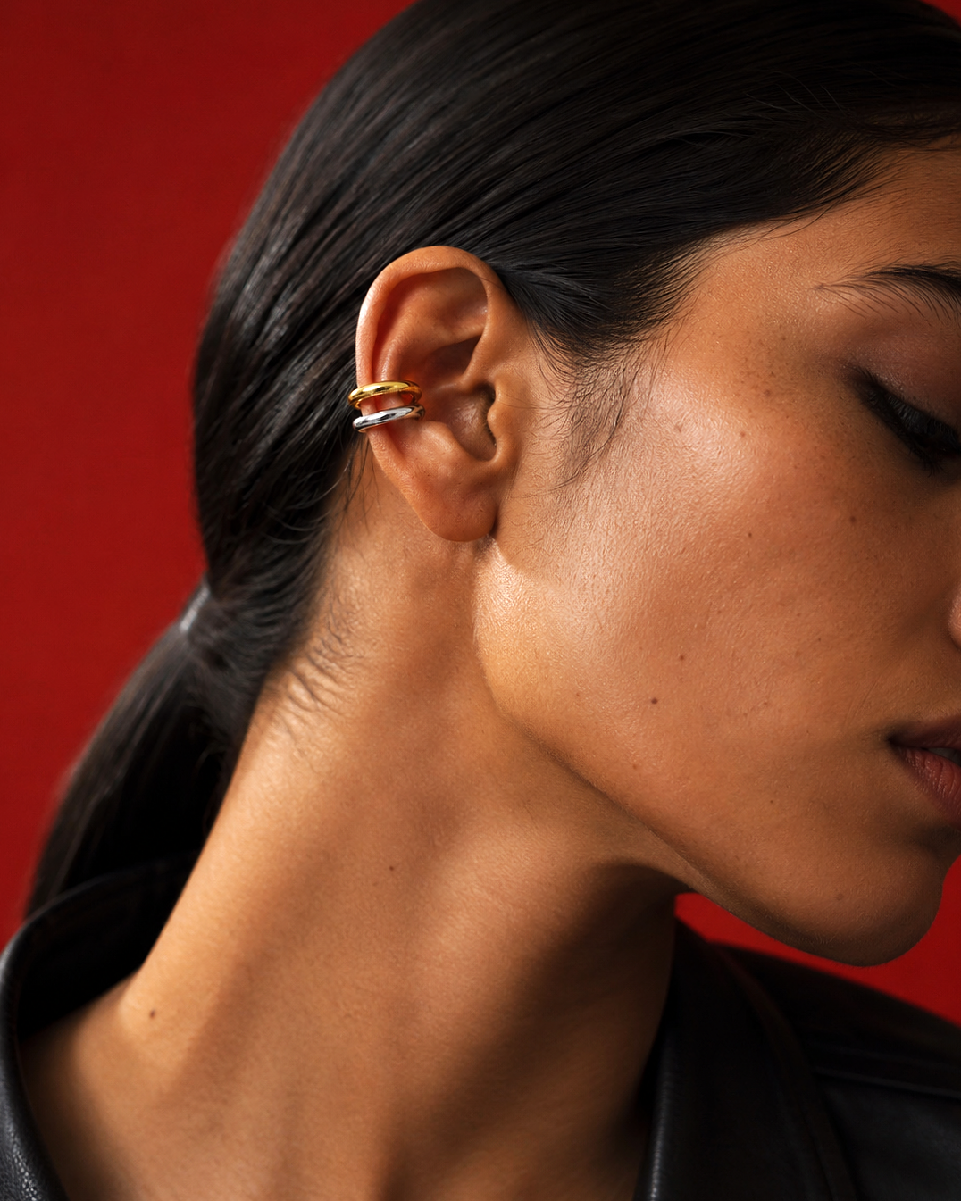 Mixed Metal Double Tube Ear Cuff Pair