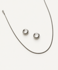 silver finish necklace with huggies