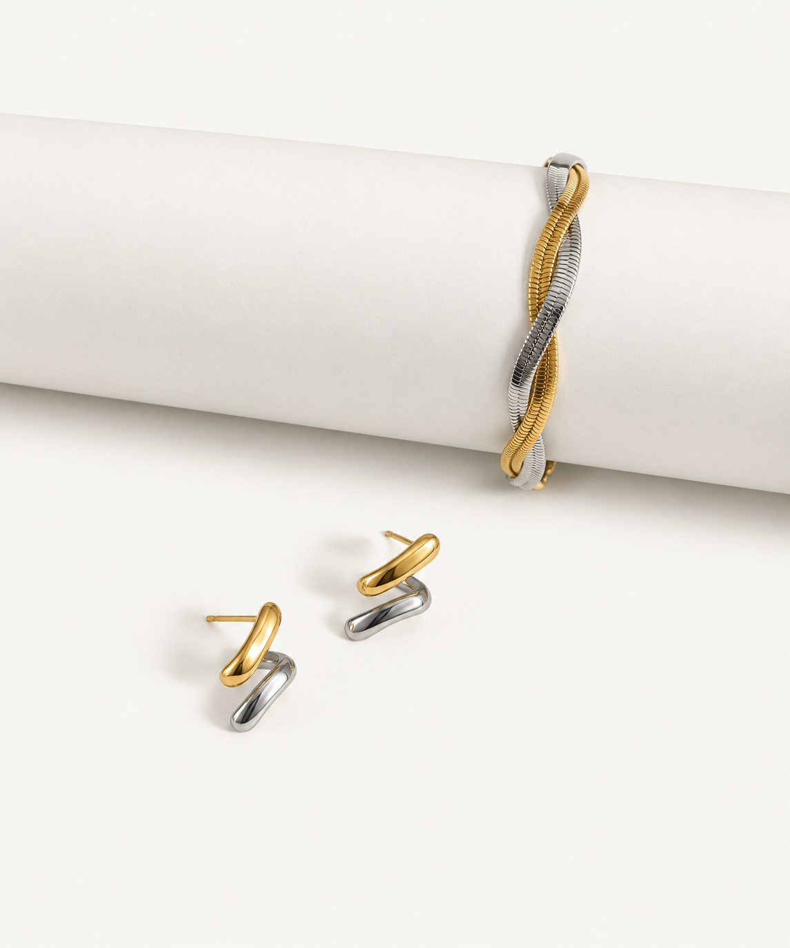 Shift Two-tone earrings with Two-Tone Bracelet
