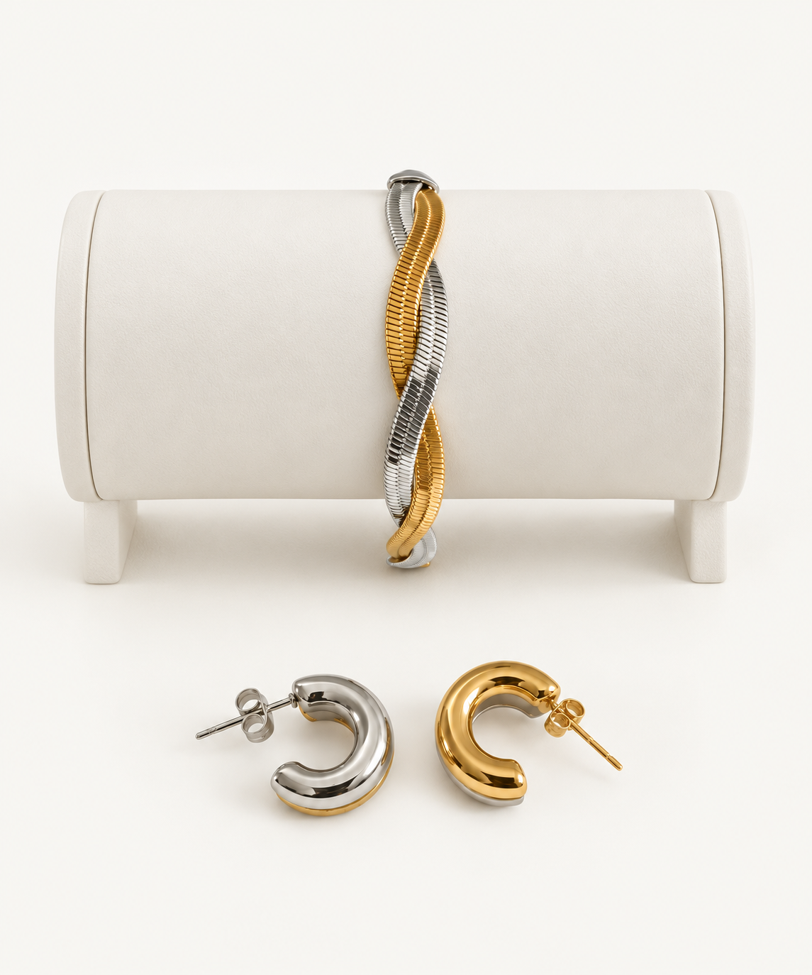 Two tone bracelet and earrings combo