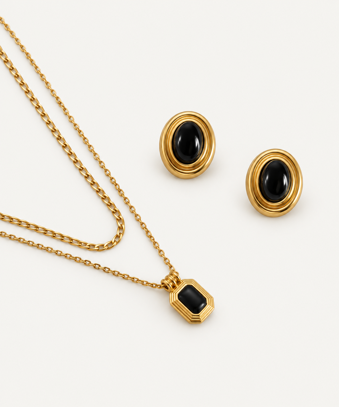 18k earrings with layered necklace