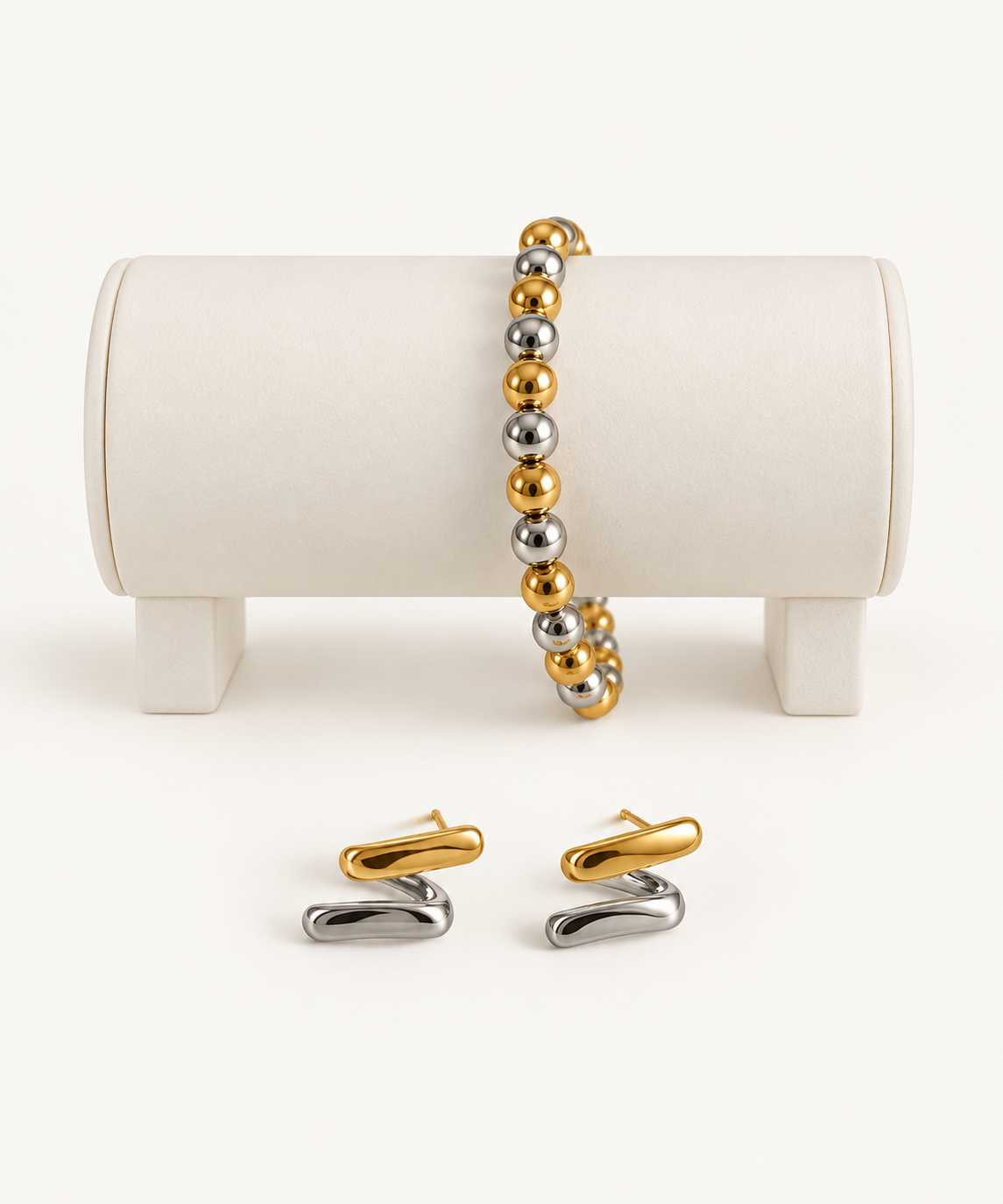 two tone earrings with bracelet