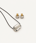 Off Duty silver cord Necklace with Two Tone Earrings
