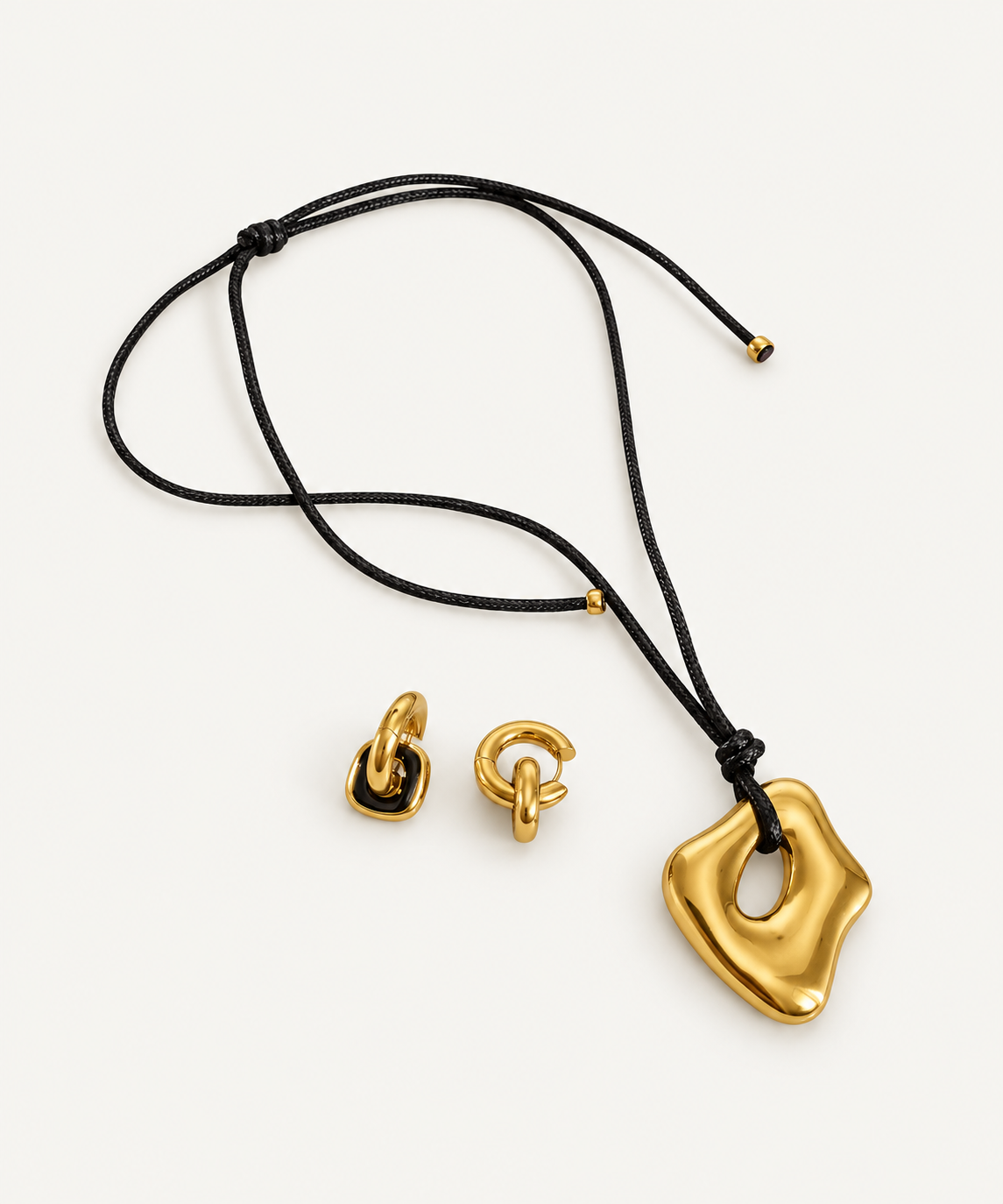 18k Organic Pendant Necklace with earrings