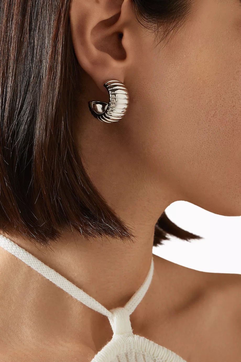 Bold Ribbed Silver Plated Hoops