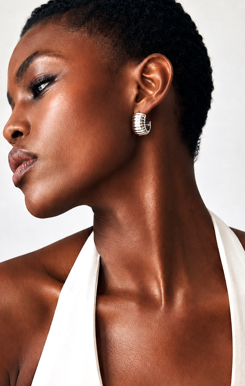 Bold Ribbed Silver Plated Hoops