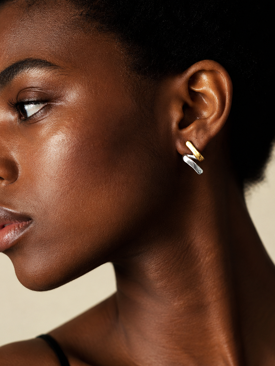 two tone earrings with bracelet